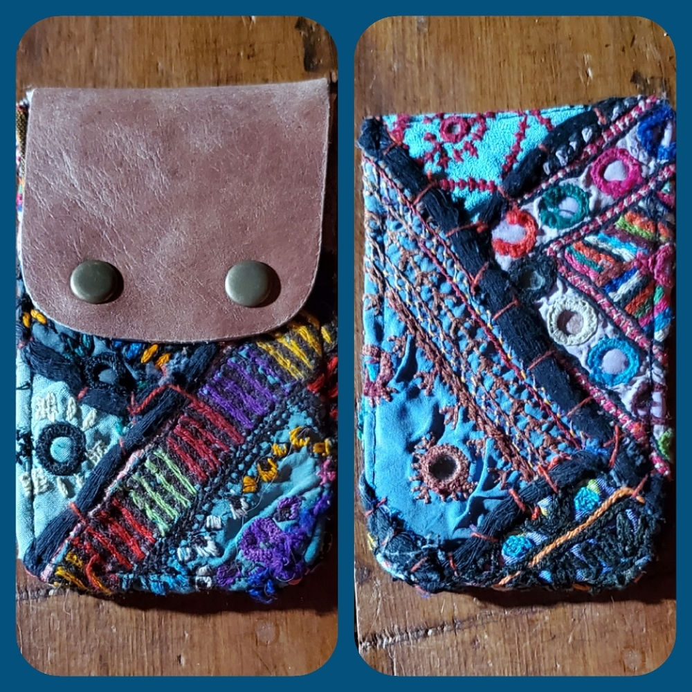 🍄🪬 Free People Boho Embroidered Repurposed vtg banjara hippie Wallet card case